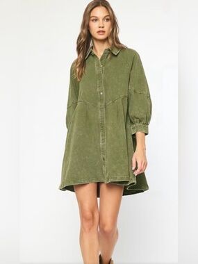 entro Olive Green Button-Down Denim Dress size Small #1285